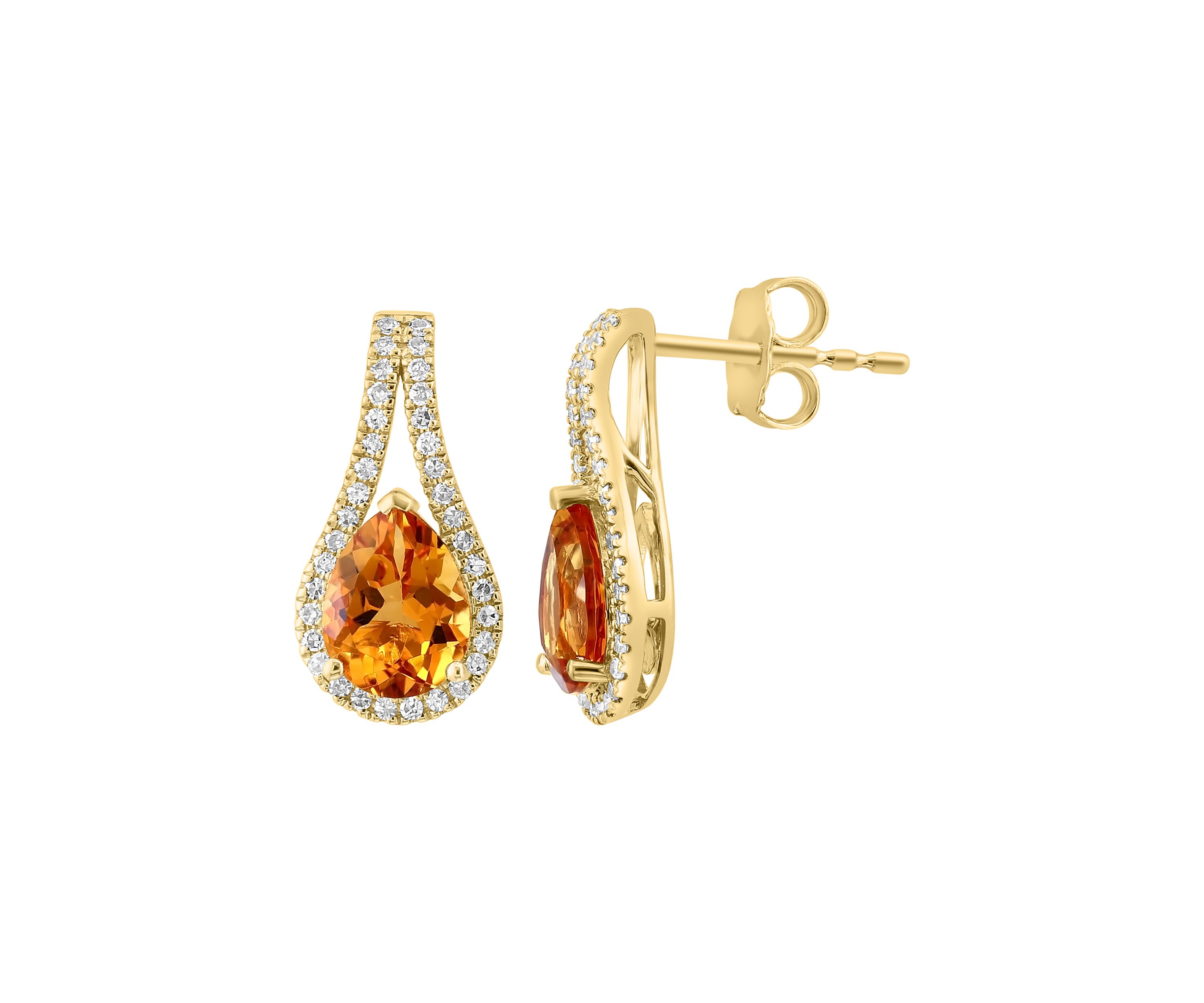 Diamond and Citrine Drop Earrings in 14K Yellow Gold