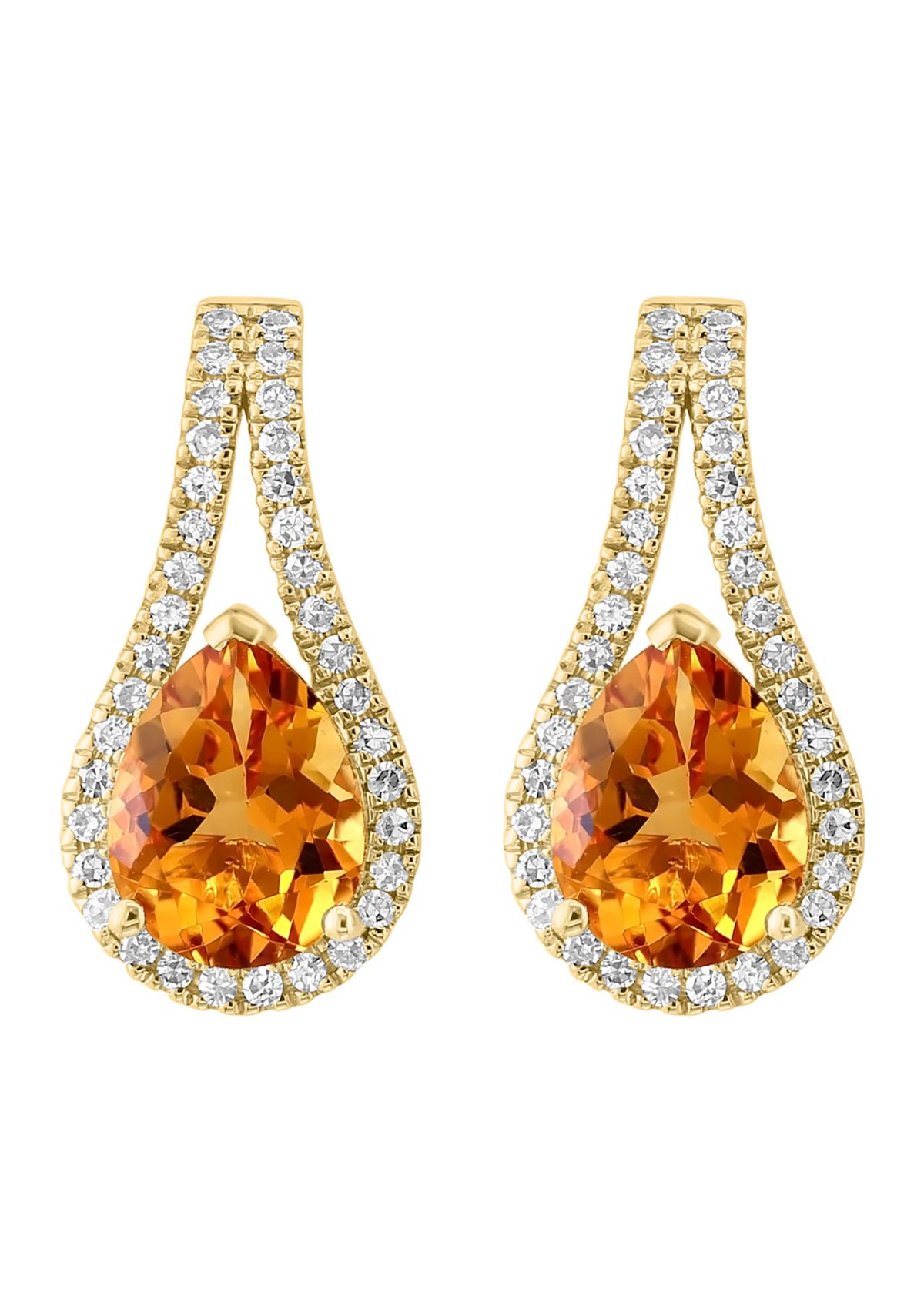 Diamond and Citrine Drop Earrings in 14K Yellow Gold