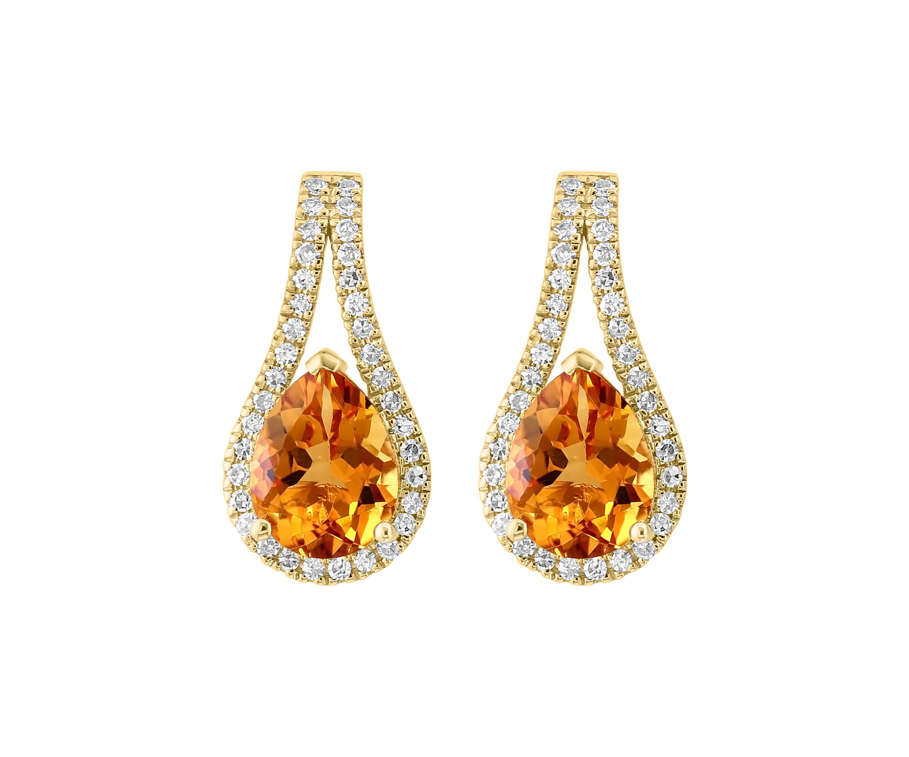 Diamond and Citrine Drop Earrings in 14K Yellow Gold