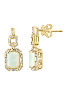 Effy 1/3 ct. t.w. Diamond, 1.5 ct. t.w. Opal Earrings in 14K Yellow Gold