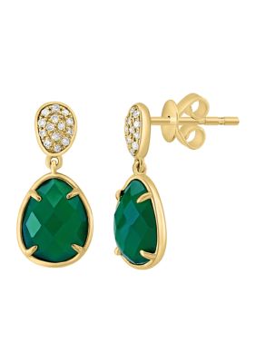 Effy Diamond And Green Onyx Drop Earrings In 14K Yellow Gold