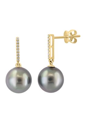 Effy Diamond and Black Tahitian Pearl Earrings in 14K Yellow Gold