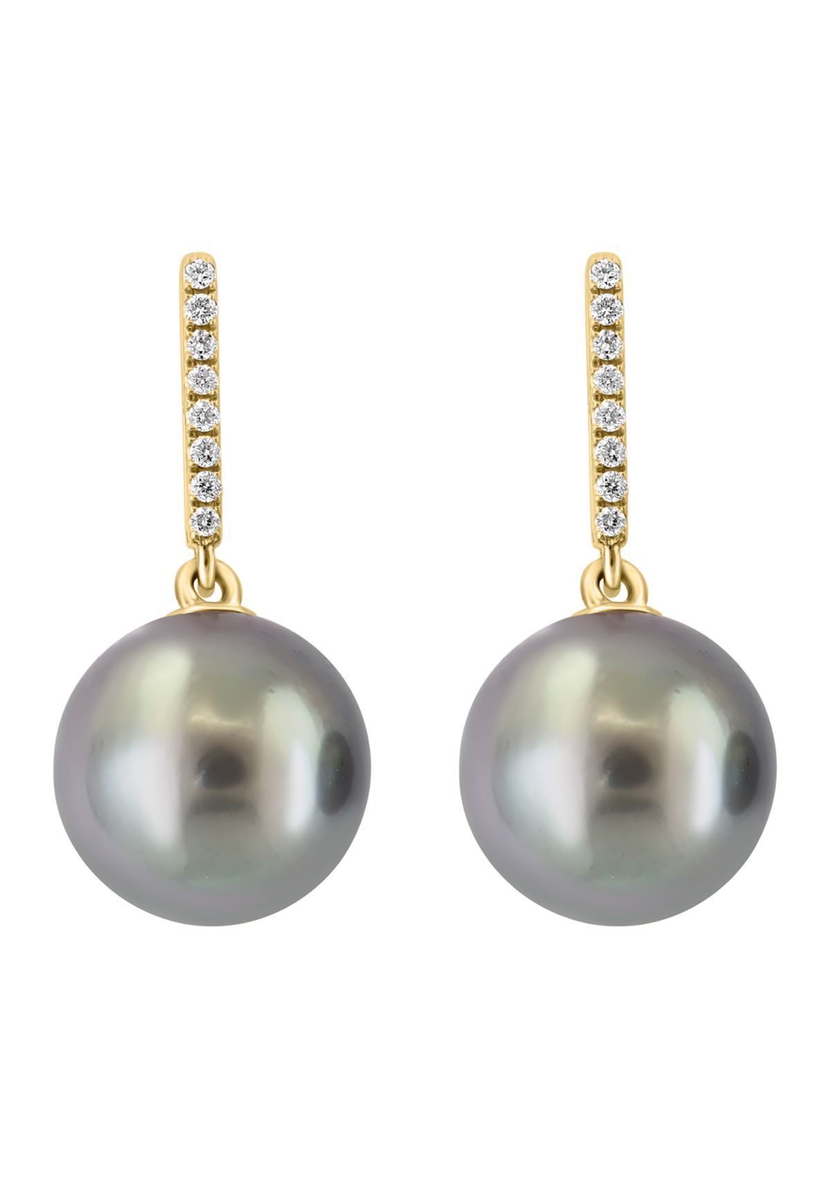 Diamond and Black Tahitian Pearl Earrings in 14K Yellow Gold
