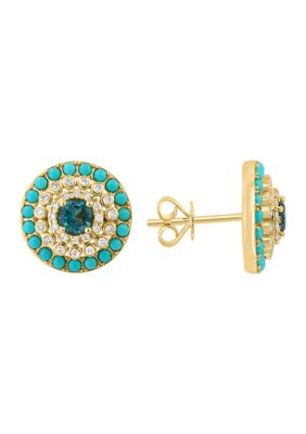 Effy 1/4 Ct. T.w. London Blue Topaz, 3/4 Ct. T.w. Turquoise, 1 Ct. T.w. Diamond Earrings In 14K Yellow Gold -  0617892876264
