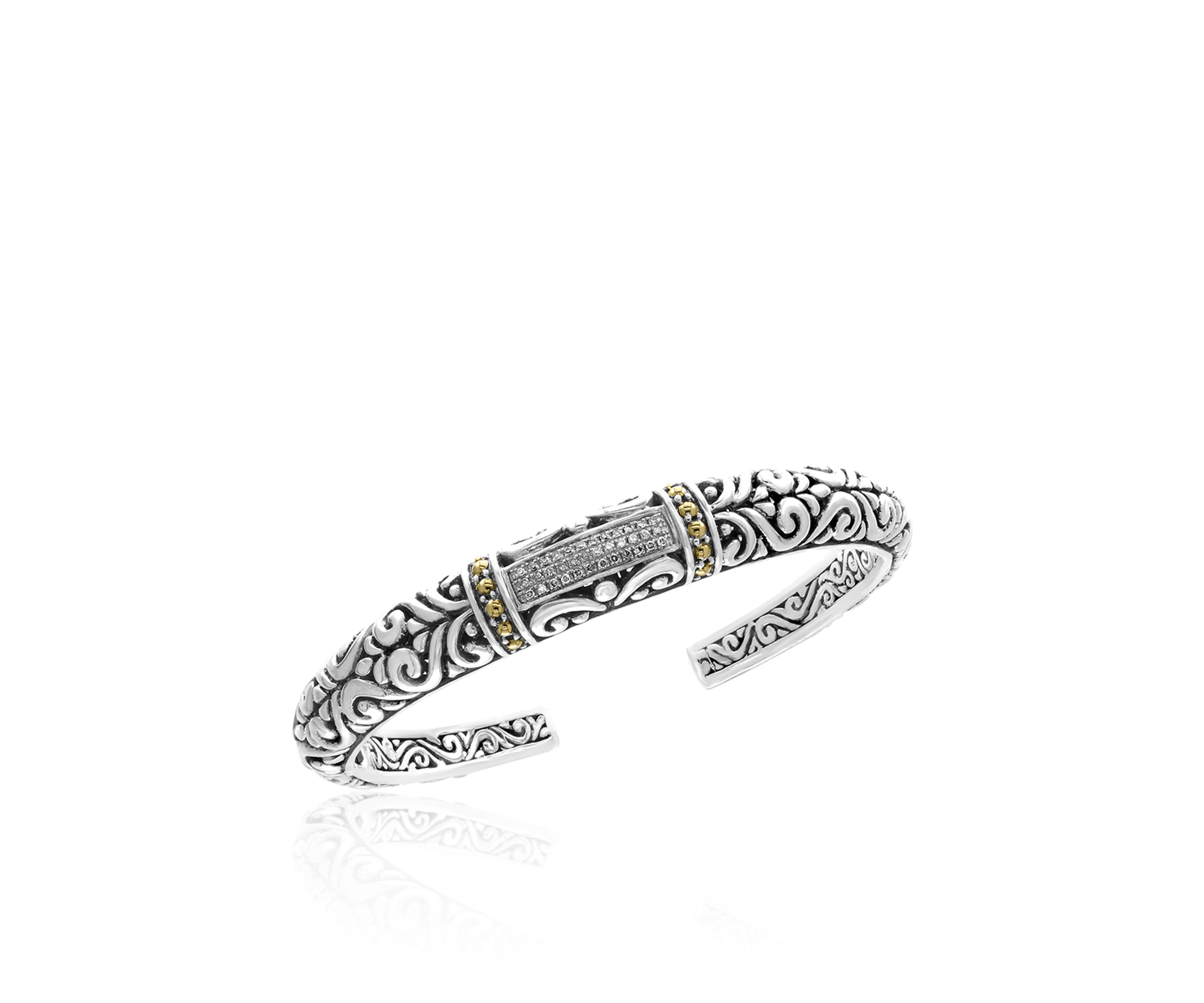 Diamond Bangle in Sterling Silver & 18K Yellow Gold
