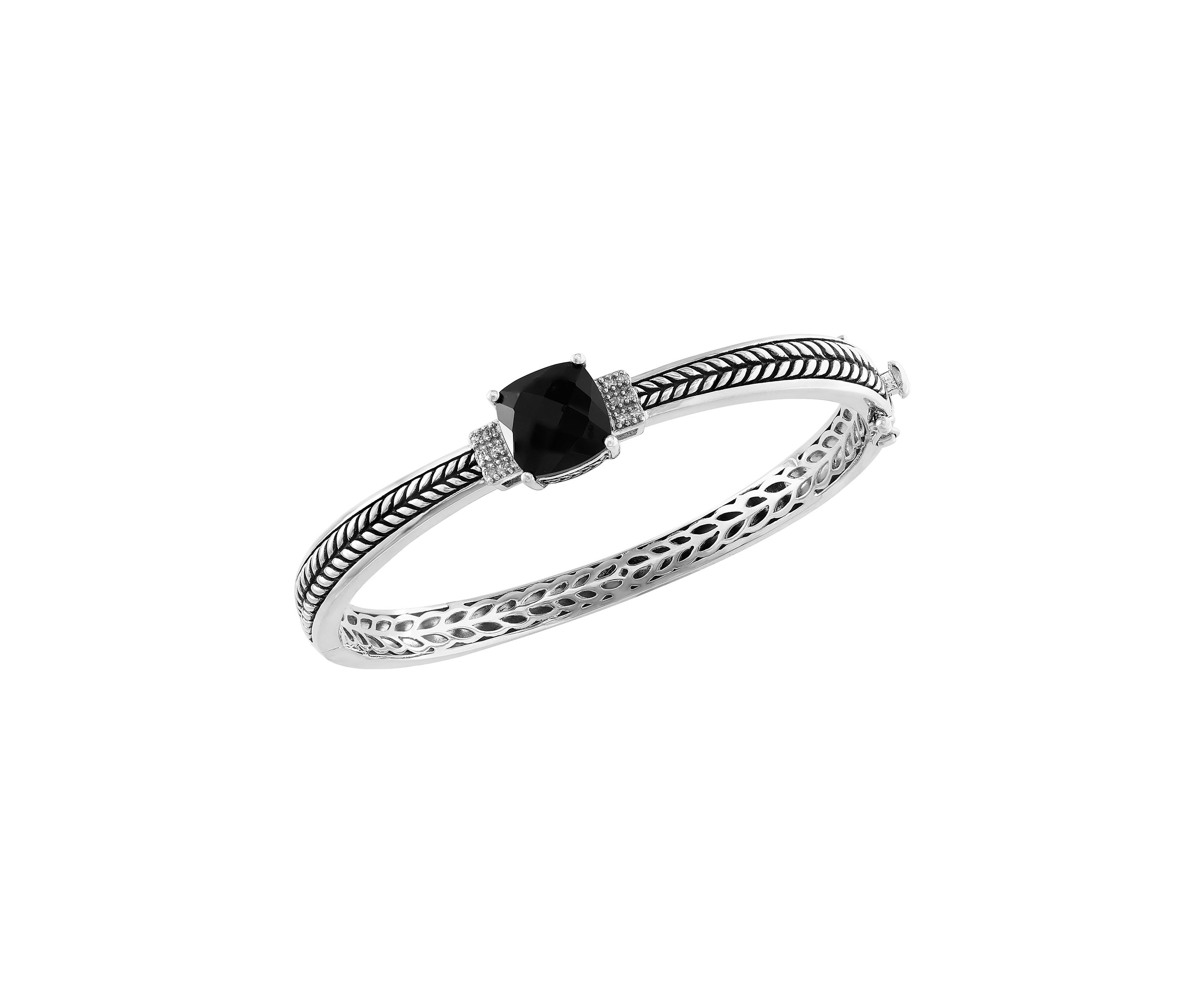 4.2 ct. t.w. Black Onyx and 1/10 ct. t.w. Diamond Bracelet in Sterling Silver 