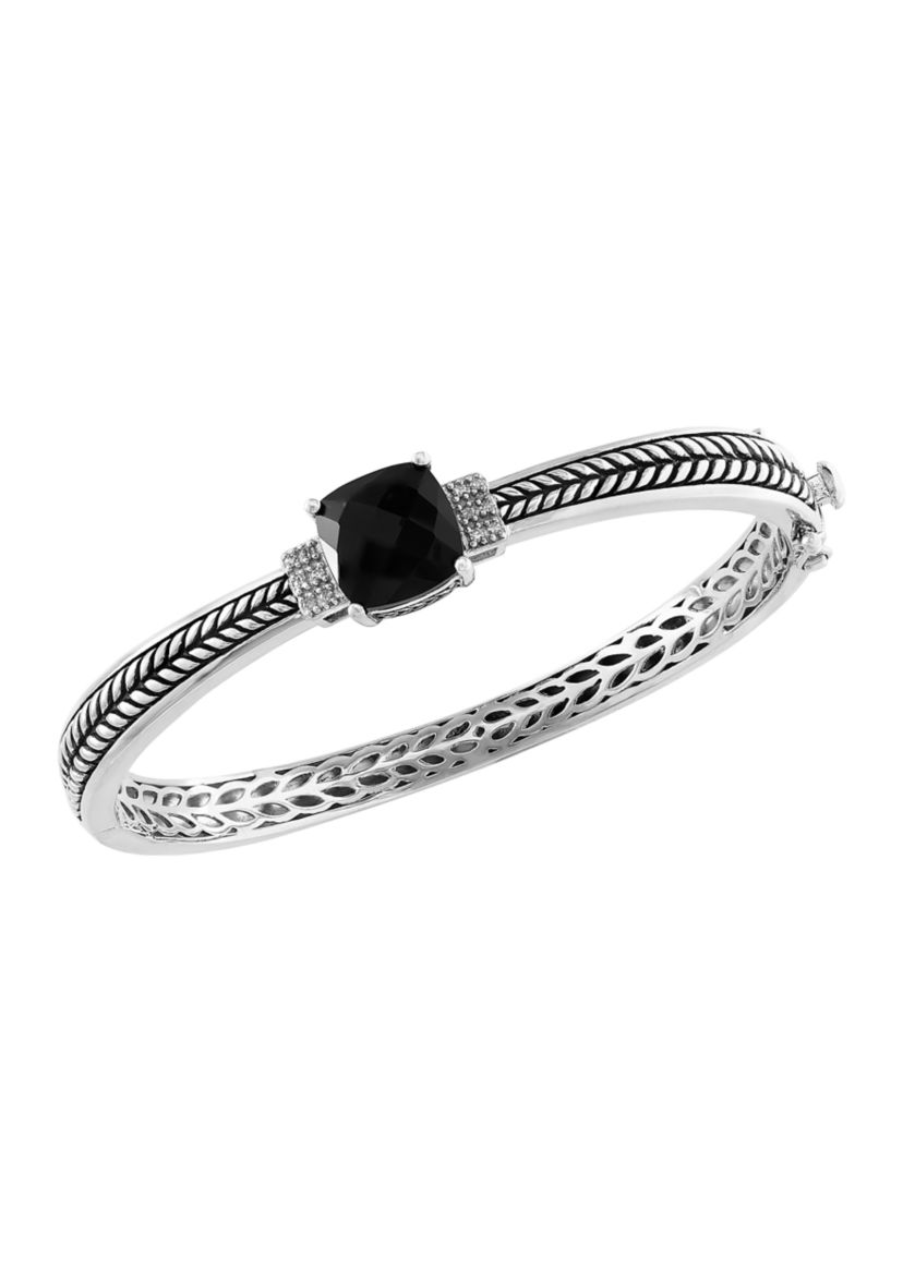 4.2 ct. t.w. Black Onyx and 1/10 ct. t.w. Diamond Bracelet in Sterling Silver 