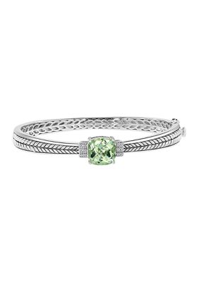 Effy 925 Sterling Silver 1/10 Ct. T.w. Diamond And 3.82 Ct. T.w. Green Amethyst Bangle