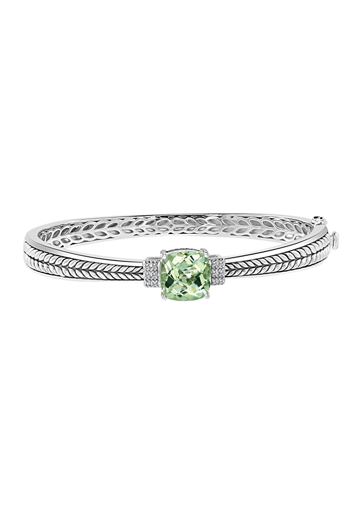 925 Sterling Silver 1/10 ct. t.w. Diamond and 3.82 ct. t.w. Green Amethyst Bangle