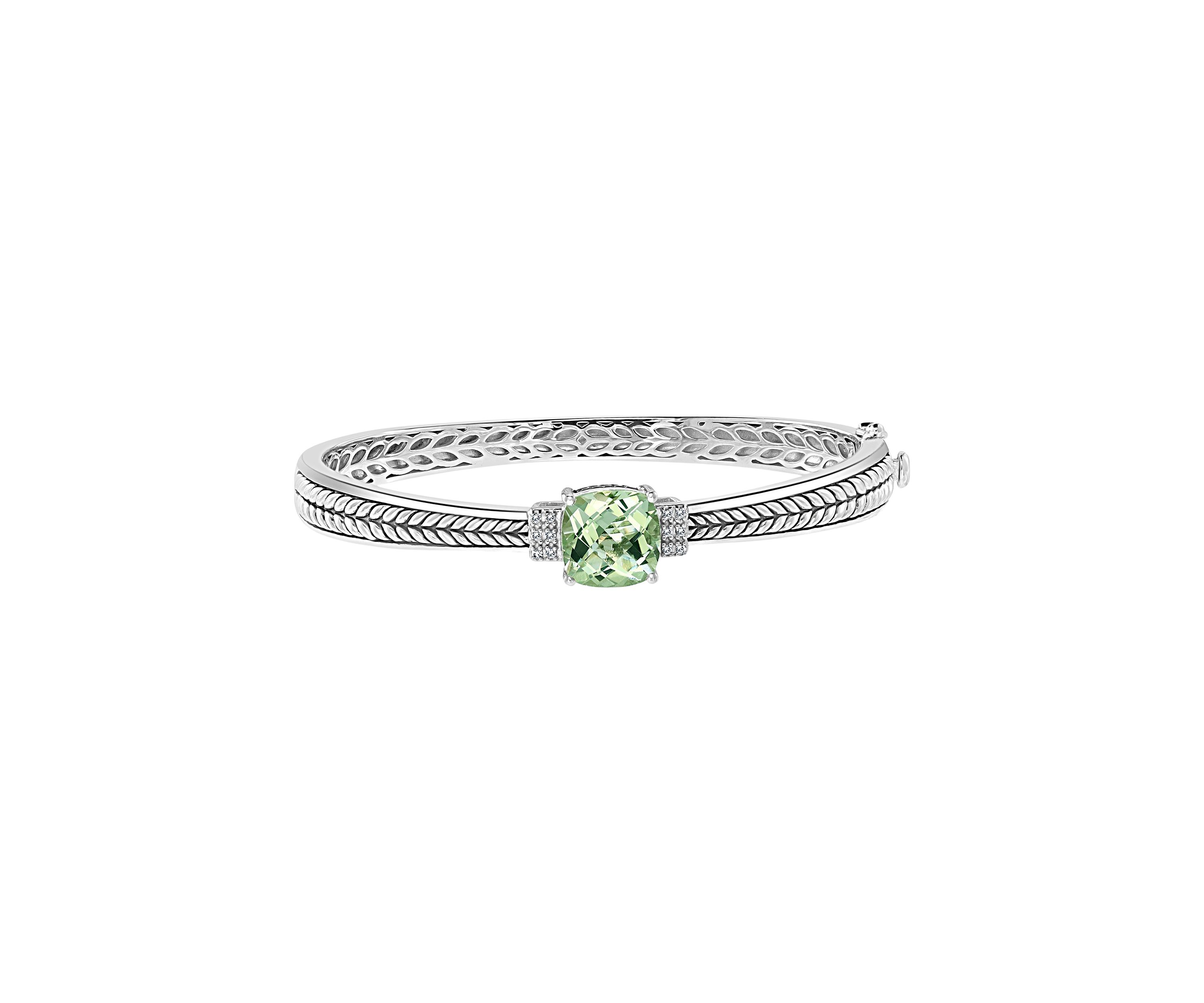 925 Sterling Silver 1/10 ct. t.w. Diamond and 3.82 ct. t.w. Green Amethyst Bangle