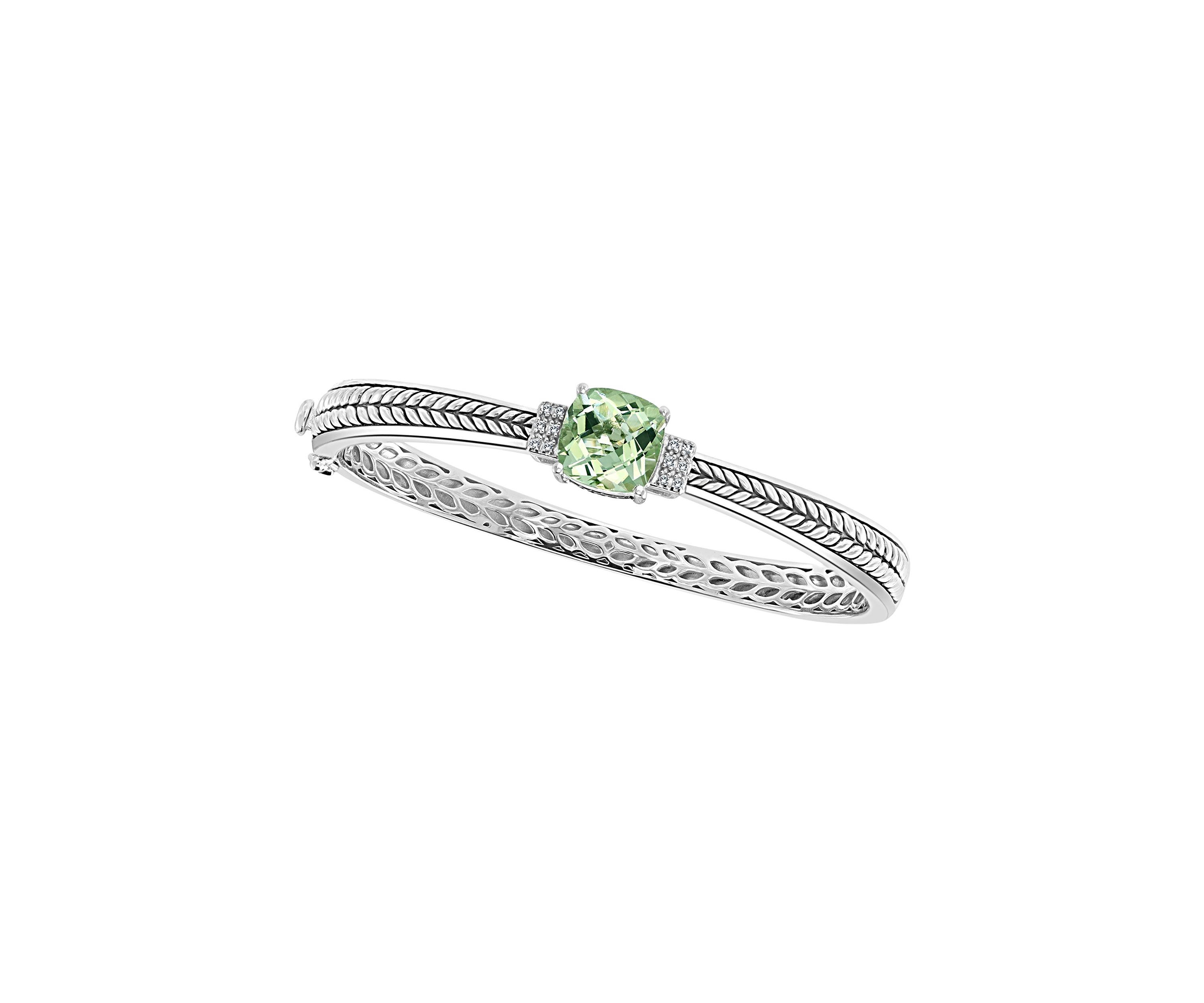 925 Sterling Silver 1/10 ct. t.w. Diamond and 3.82 ct. t.w. Green Amethyst Bangle