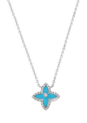 Effy 1/10 Ct. T.w. Diamond, 3/8 Ct. T.w. Turquoise Pendant Necklace In 14K White Gold