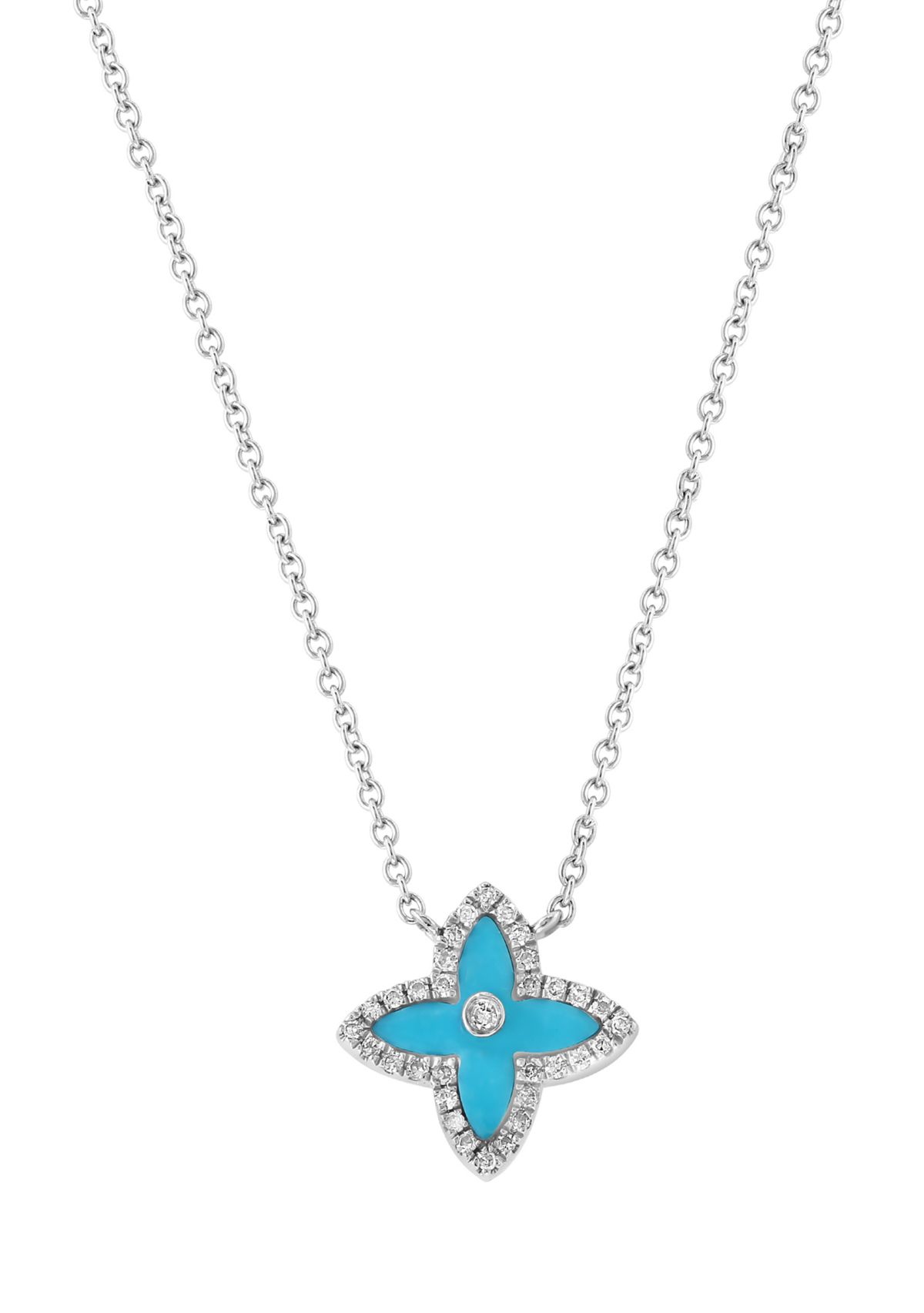 1/10 ct. t.w. Diamond, 3/8 ct. t.w. Turquoise Pendant Necklace in 14K White Gold
