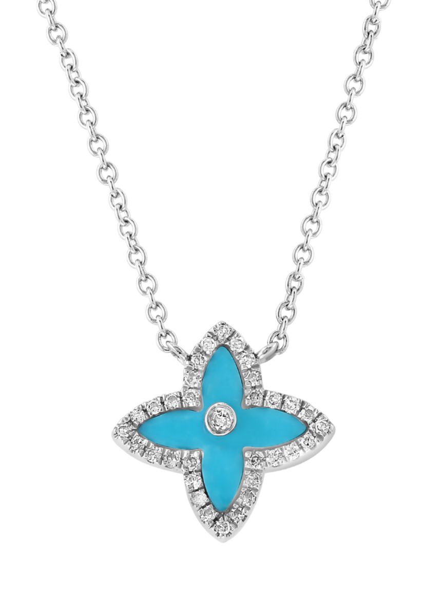 1/10 ct. t.w. Diamond, 3/8 ct. t.w. Turquoise Pendant Necklace in 14K White Gold