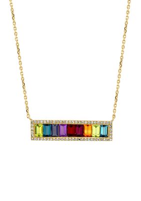 Effy 1/4 Ct. T.w. Diamond And 3.3 Ct. T.w. Mixed Semi Precious Stone Bar Necklace In 14K Yellow Gold, 16 In -  0617892654183