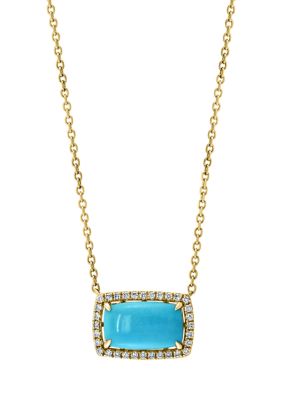 Effy 1/8 Ct. T.w. Diamond And 1.22 Ct. T.w. Turquoise Necklace In 14K Yellow Gold