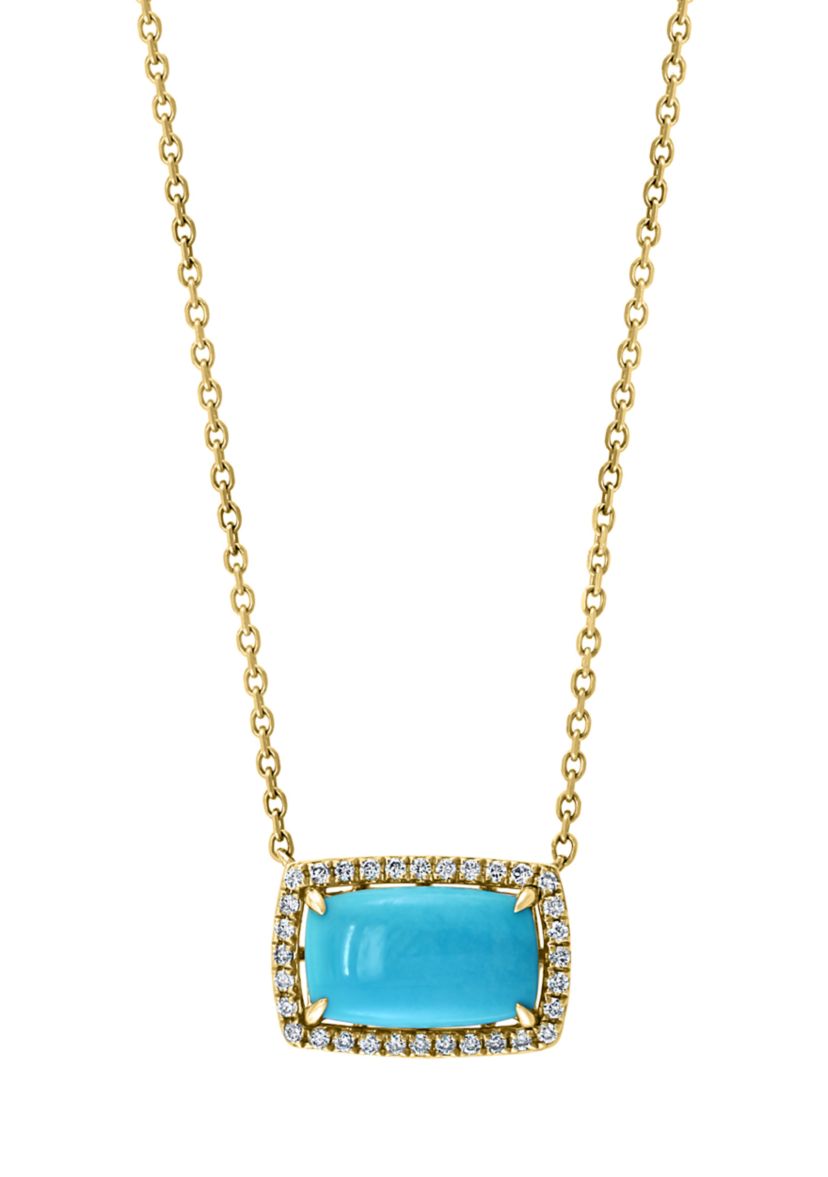 1/8 ct. t.w. Diamond and 1.22 ct. t.w. Turquoise Necklace in 14K Yellow Gold 