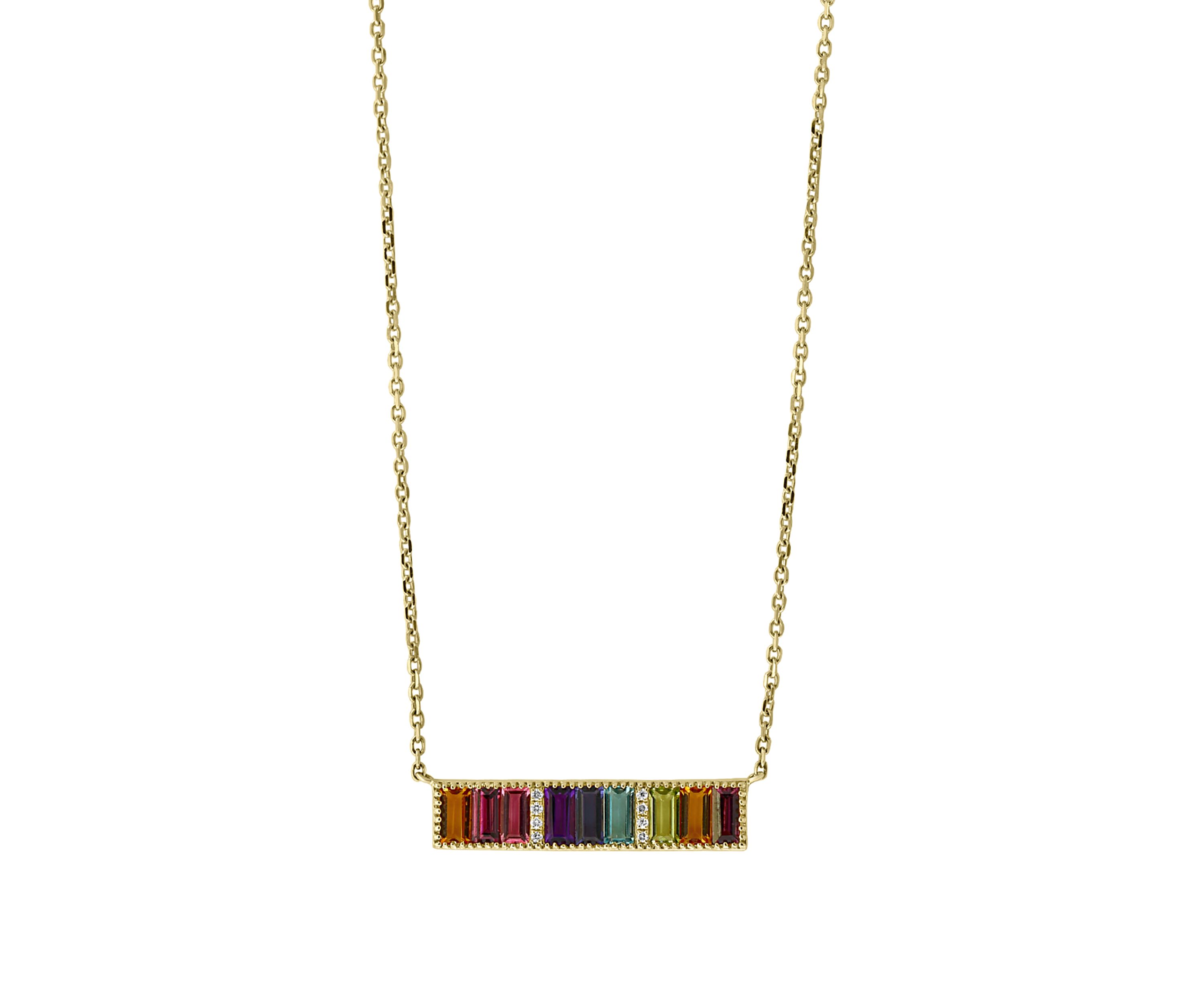 0.02 ct. t.w. Diamond, Iolite, Amethyst, Blue Topaz, Citrine, Rhodolite, Pink Tourmaline, Peridot Necklace in 14k Yellow Gold