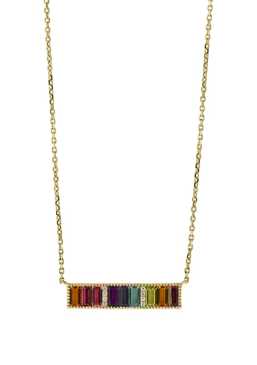 0.02 ct. t.w. Diamond, Iolite, Amethyst, Blue Topaz, Citrine, Rhodolite, Pink Tourmaline, Peridot Necklace in 14k Yellow Gold