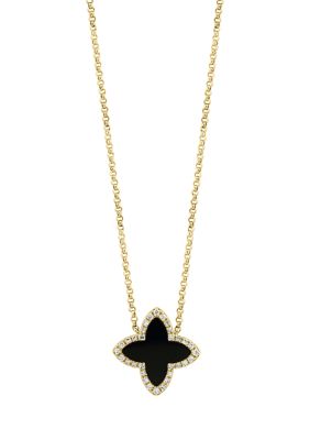 Effy 1/10 Ct. T.w. Diamond Onyx Necklace In 14K Yellow Gold