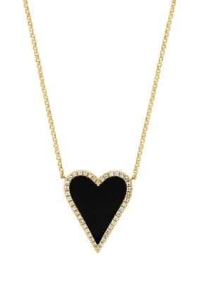 Effy 1/5 Ct. T.w. Diamond And 2.75 Ct. T.w. Onyx Heart Pendant Necklace In 14K Yellow Gold