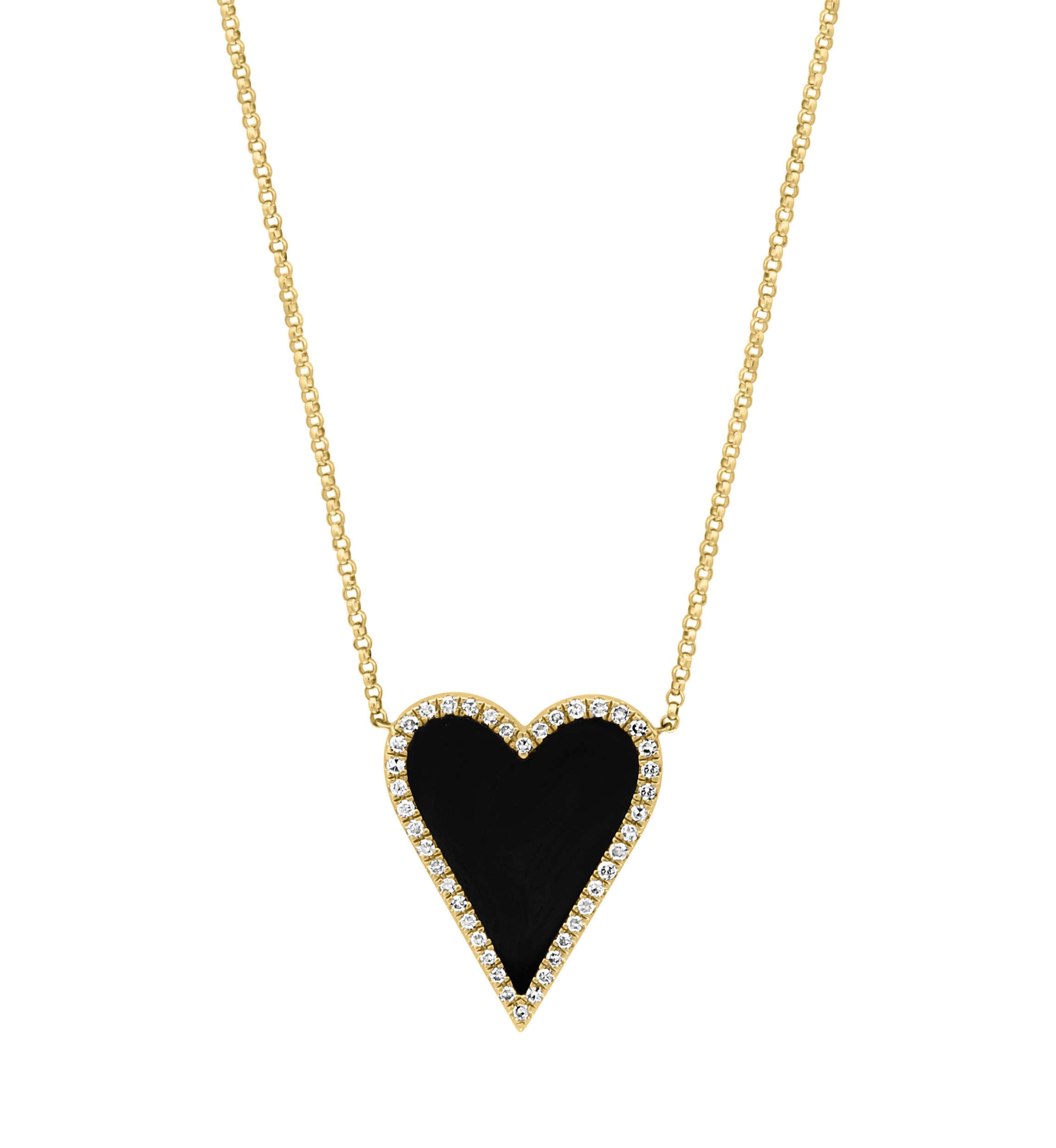 1/5 ct. t.w. Diamond and 2.75 ct. t.w. Onyx Heart Pendant Necklace in 14K Yellow Gold