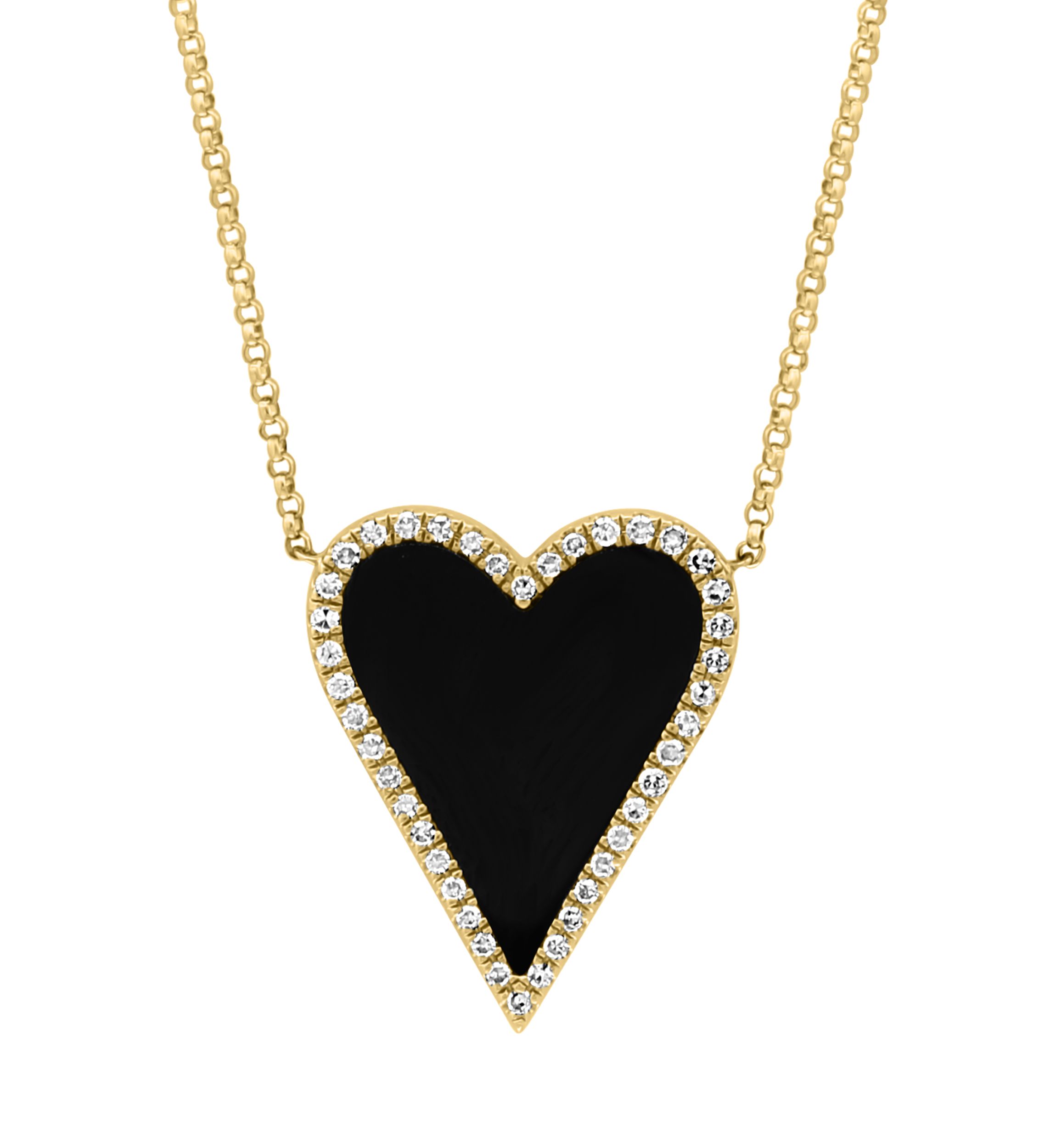 1/5 ct. t.w. Diamond and 2.75 ct. t.w. Onyx Heart Pendant Necklace in 14K Yellow Gold