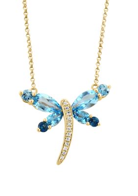 Effy Diamond, Blue Topaz And London Blue Topaz Dragonfly Necklace In 14K Yellow Gold