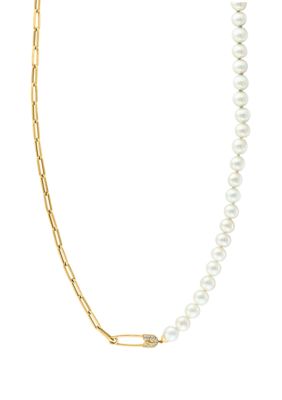 Effy Diamond, Freshwater Pearl Necklace In 14K Yellow Gold