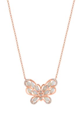 Effy 1/10 ct. t.w. Diamond, 1/2 ct. t.w. Opal Necklace in 14K Rose Gold, Yellow, 16 in