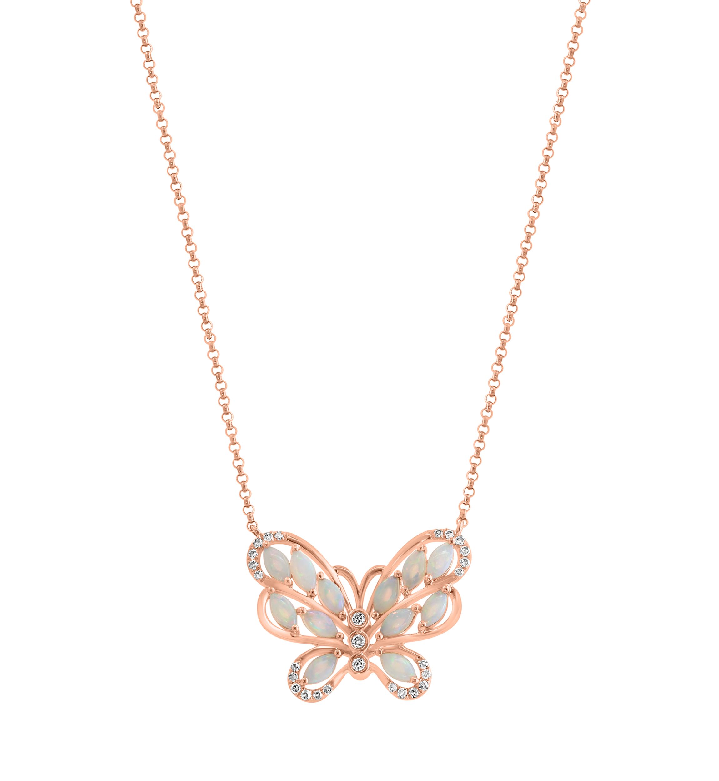 1/10 ct. t.w. Diamond, 1/2 ct. t.w. Opal Necklace in 14K Rose Gold