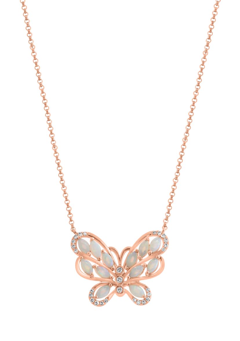 1/10 ct. t.w. Diamond, 1/2 ct. t.w. Opal Necklace in 14K Rose Gold