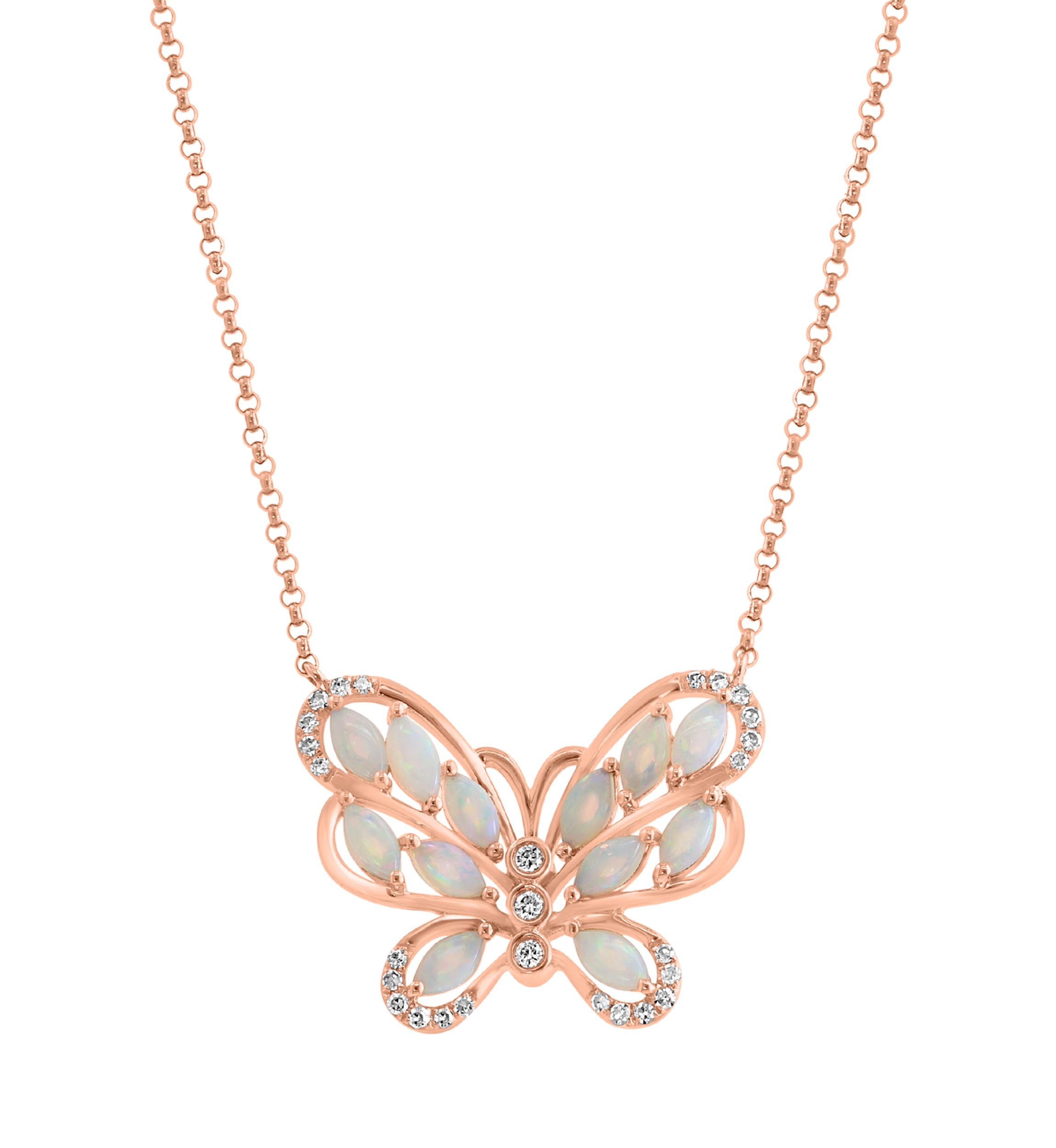1/10 ct. t.w. Diamond, 1/2 ct. t.w. Opal Necklace in 14K Rose Gold
