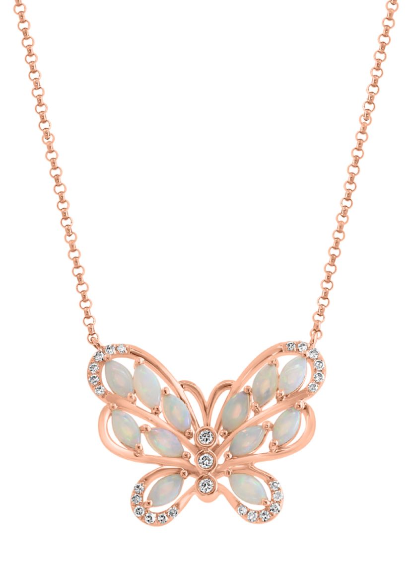1/10 ct. t.w. Diamond, 1/2 ct. t.w. Opal Necklace in 14K Rose Gold