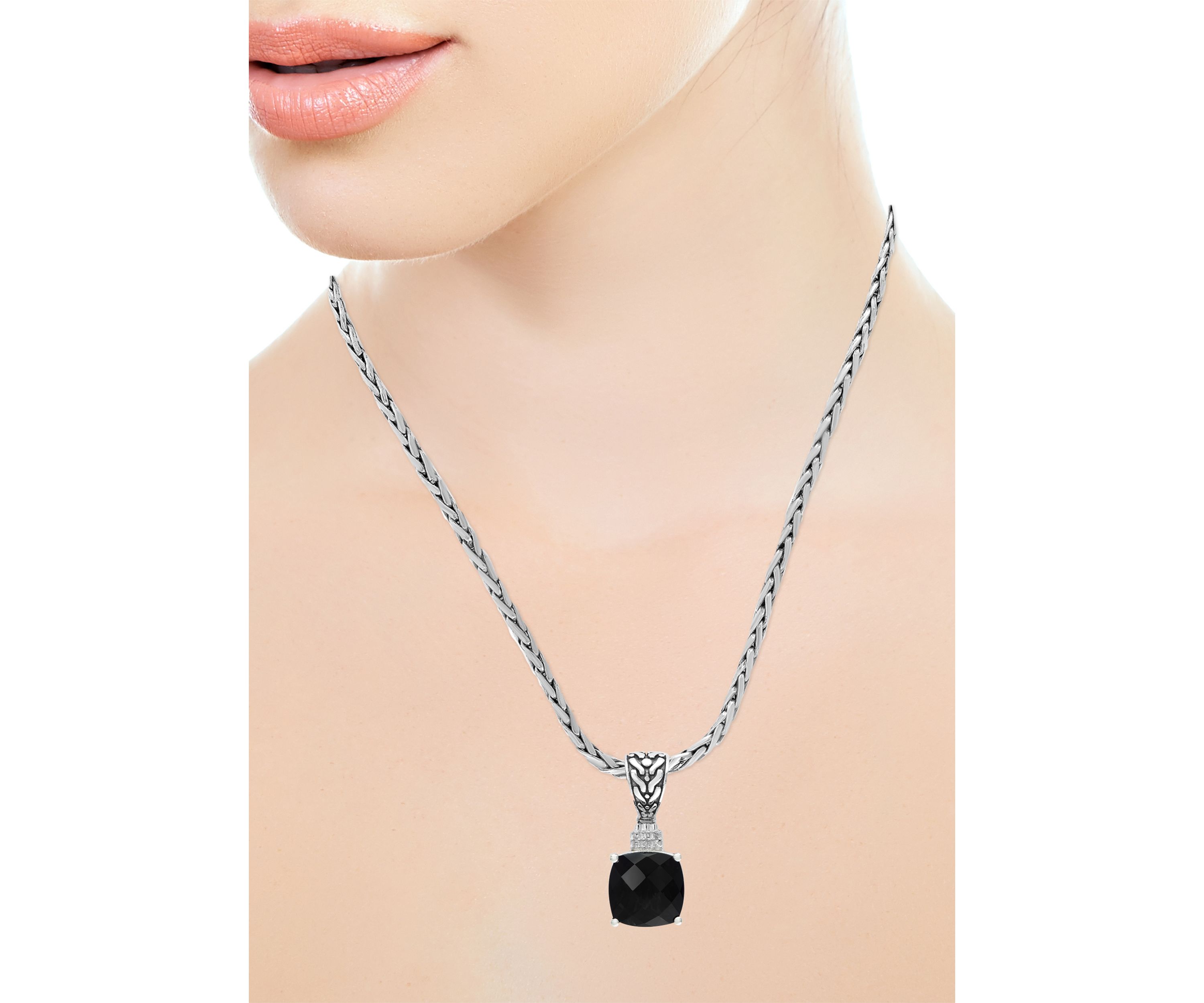 Onyx Pendant Necklace in Sterling Silver
