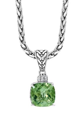 Effy Sterling Silver 1/10 Ct. T.w. Diamond And 4 Ct. T.w. Green Amethyst Pendant