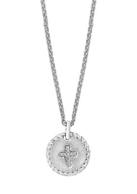 Effy 1/10 Ct. T.w. Diamond Cross Pendant Necklace In Sterling Silver