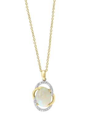 Effy 1/10 Ct. T.w. Diamond And 1.4 Ct. T.w. Opal Necklace In 14K Two Tone Gold