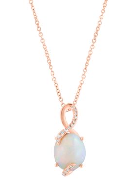 Effy 1/10 ct. t.w. Diamond and 2.9 ct. t.w. Ethiopian Opal Necklace in 14K Rose Gold, 16 in