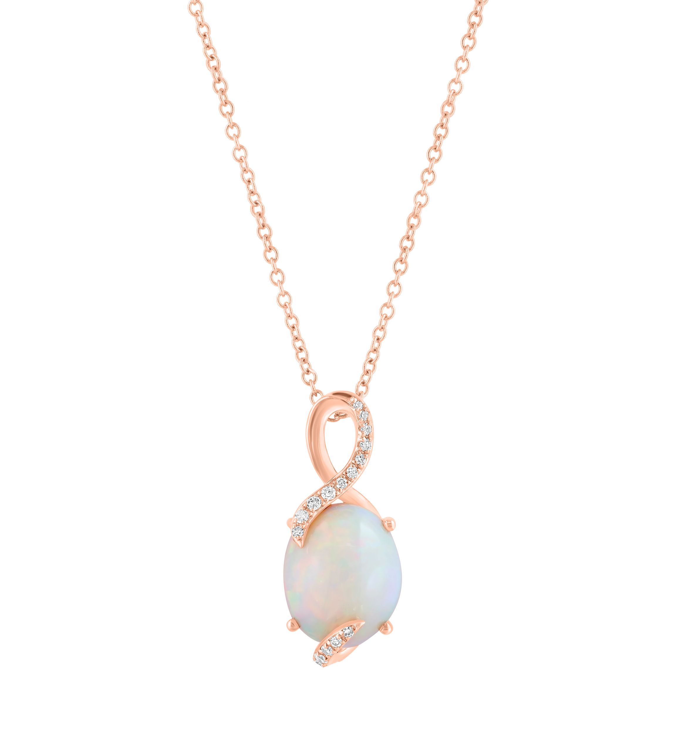 1/10 ct. t.w. Diamond and 2.9 ct. t.w. Ethiopian Opal Necklace in 14K Rose Gold 