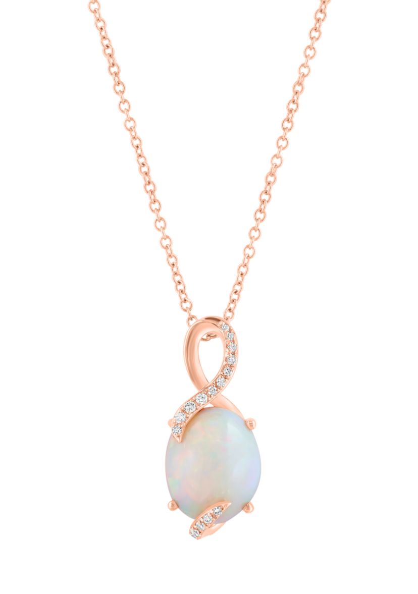 1/10 ct. t.w. Diamond and 2.9 ct. t.w. Ethiopian Opal Necklace in 14K Rose Gold 