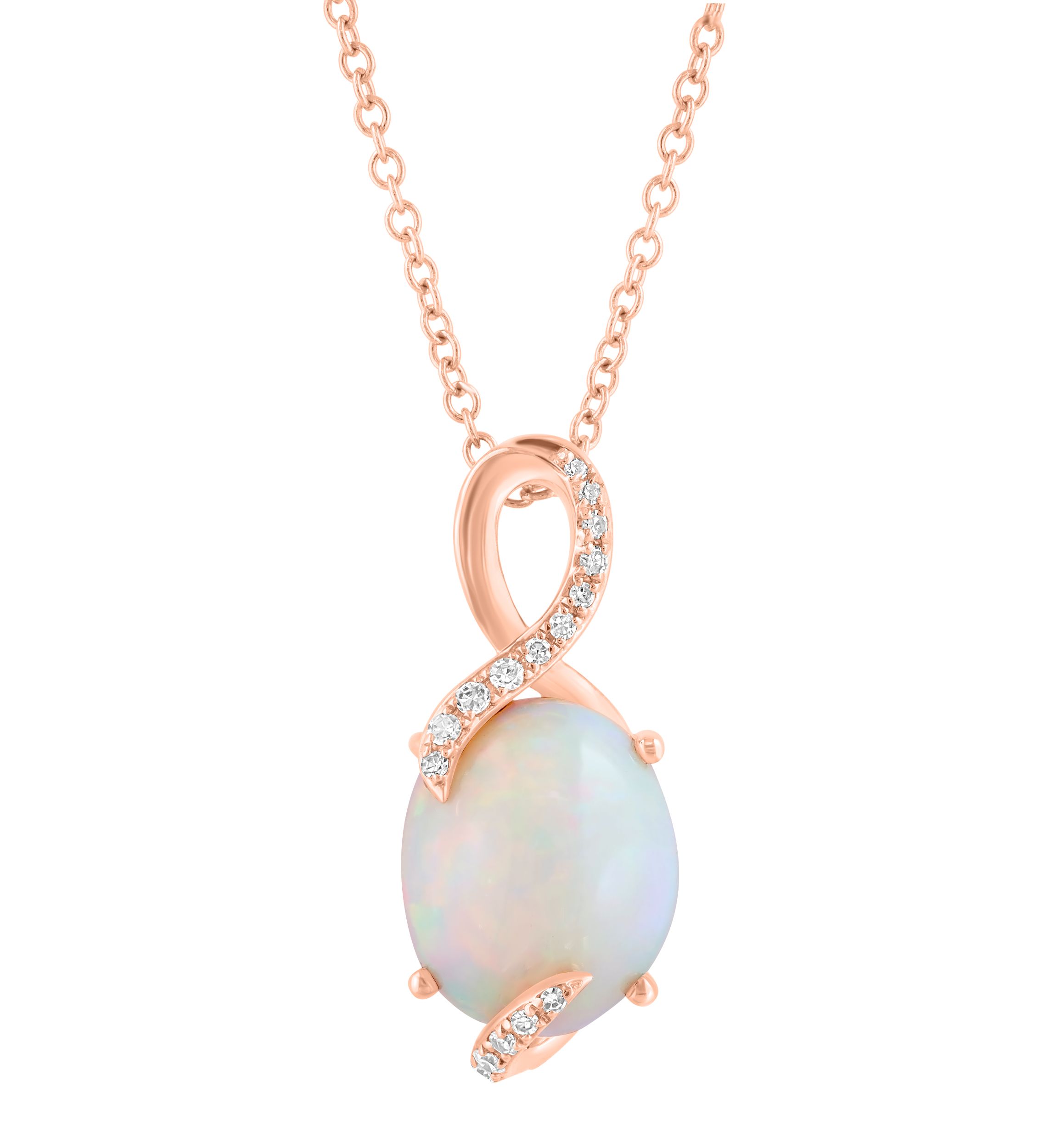 1/10 ct. t.w. Diamond and 2.9 ct. t.w. Ethiopian Opal Necklace in 14K Rose Gold 