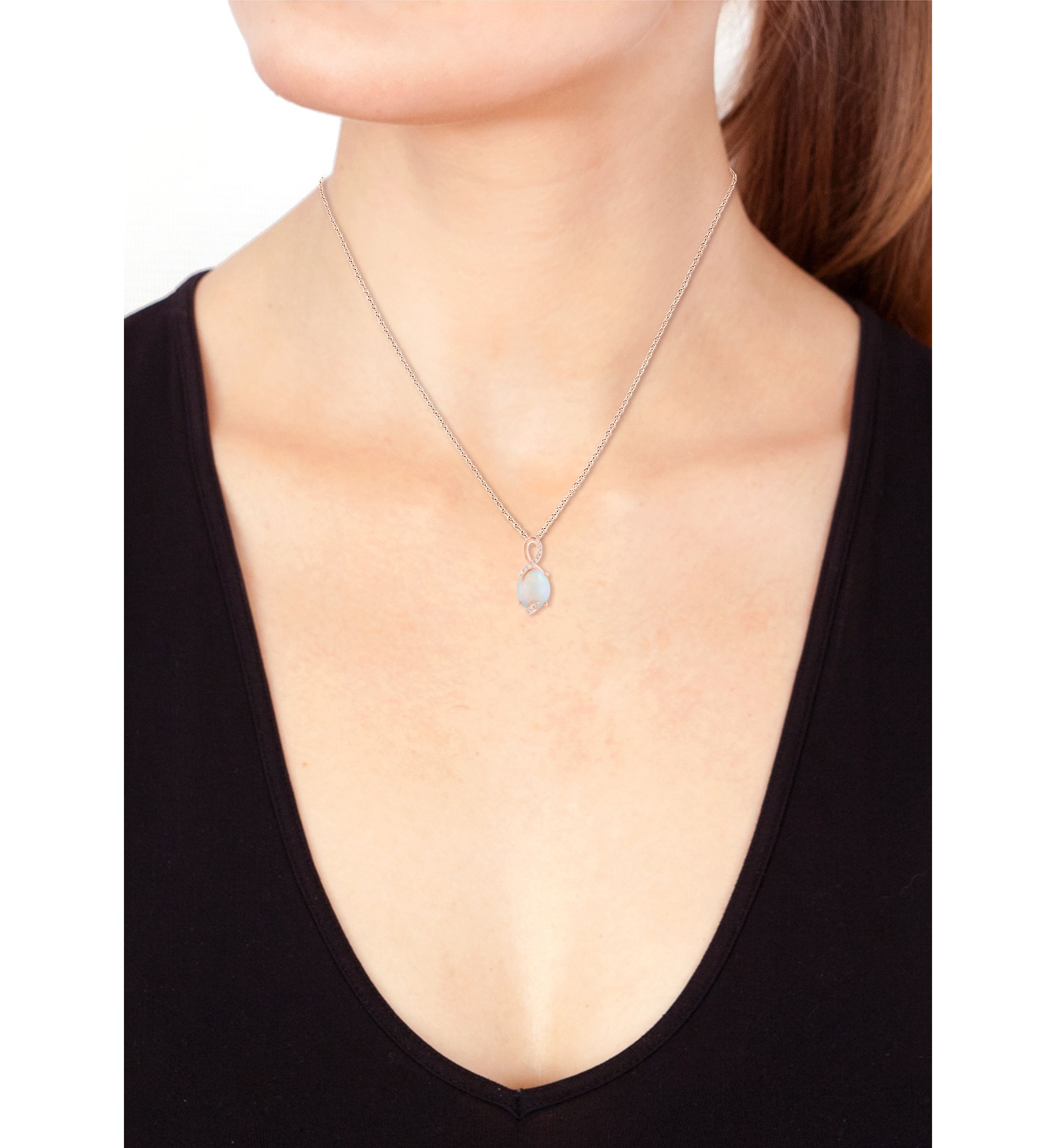 1/10 ct. t.w. Diamond and 2.9 ct. t.w. Ethiopian Opal Necklace in 14K Rose Gold 