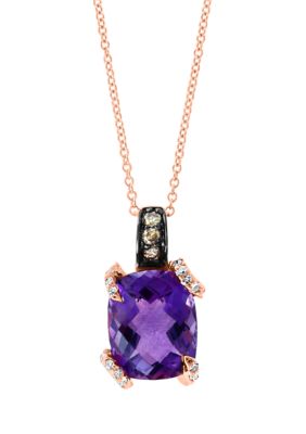 Effy 14K Rose Gold 1/6 Ct. T.w. White/brown Diamond And 3.75 Ct. T.w. Amethyst Pendant, 16 In -  0617892515767