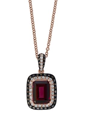 Effy 1/3 Ct. T.w. White And Brown Diamonds With 1.6 Ct. T.w. Rhodolite Pendant Necklace In 14K Rose Gold