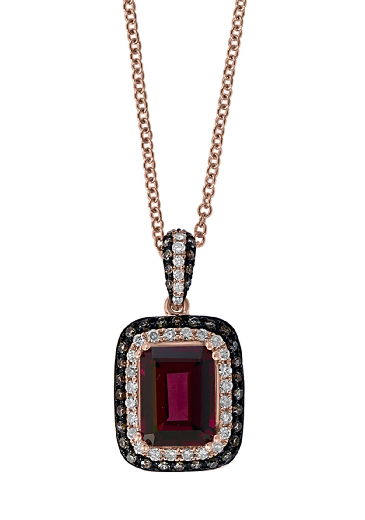 1/3 ct. t.w. White and Brown Diamonds with 1.6 ct. t.w. Rhodolite Pendant Necklace in 14K Rose Gold