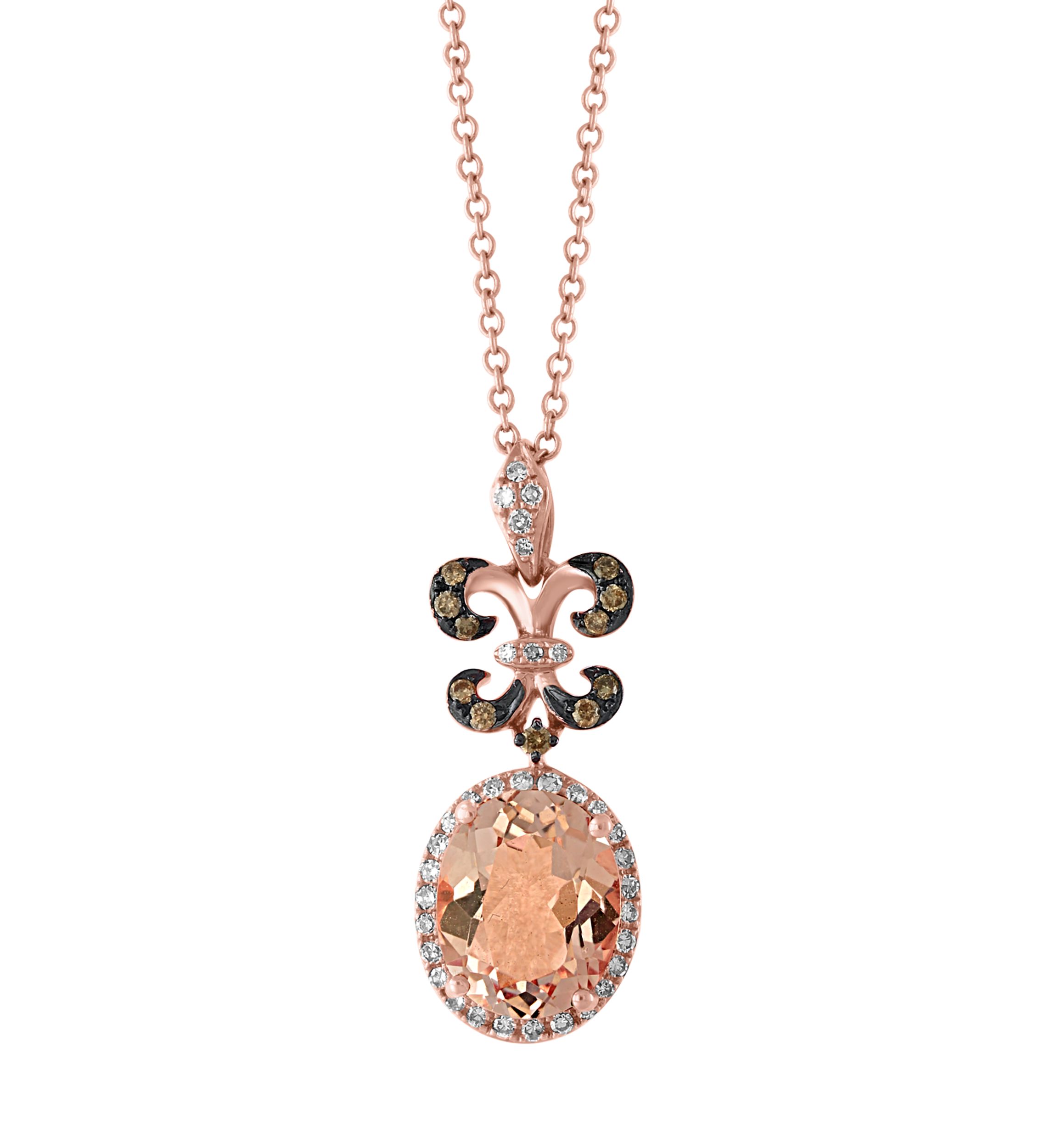 14K Rose Gold Diamond, Brown Diamond, and Morganite Pendant