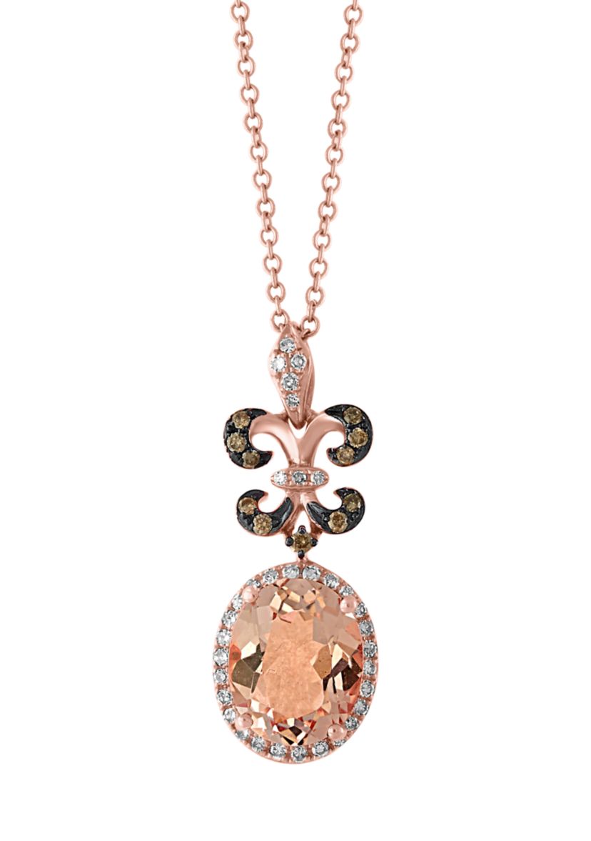 14K Rose Gold Diamond, Brown Diamond, and Morganite Pendant