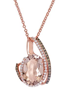 Effy 1/4 Ct. T.w. Diamond And 3.15 Ct. T.w. Morganite Pendant Necklace In 14K Rose Gold