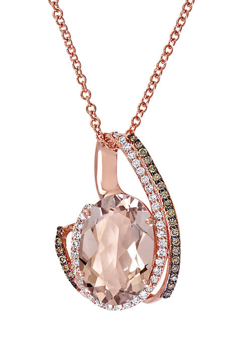 1/4 ct. t.w. Diamond and 3.15 ct. t.w. Morganite Pendant Necklace in 14K Rose Gold 